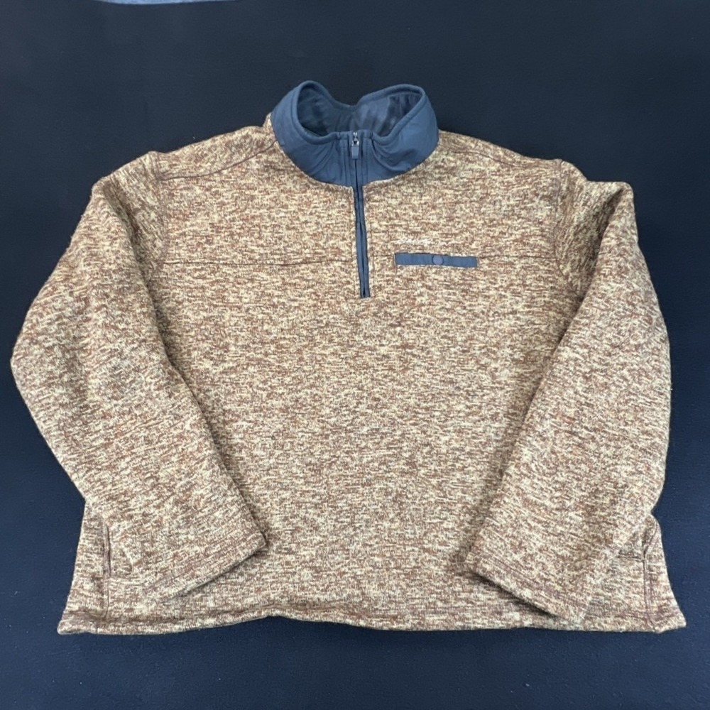 Eddie Bauer 1/4 Zip Fleece Pullover Brown Marled Mens XXL Snap Pocket Warm Cozy